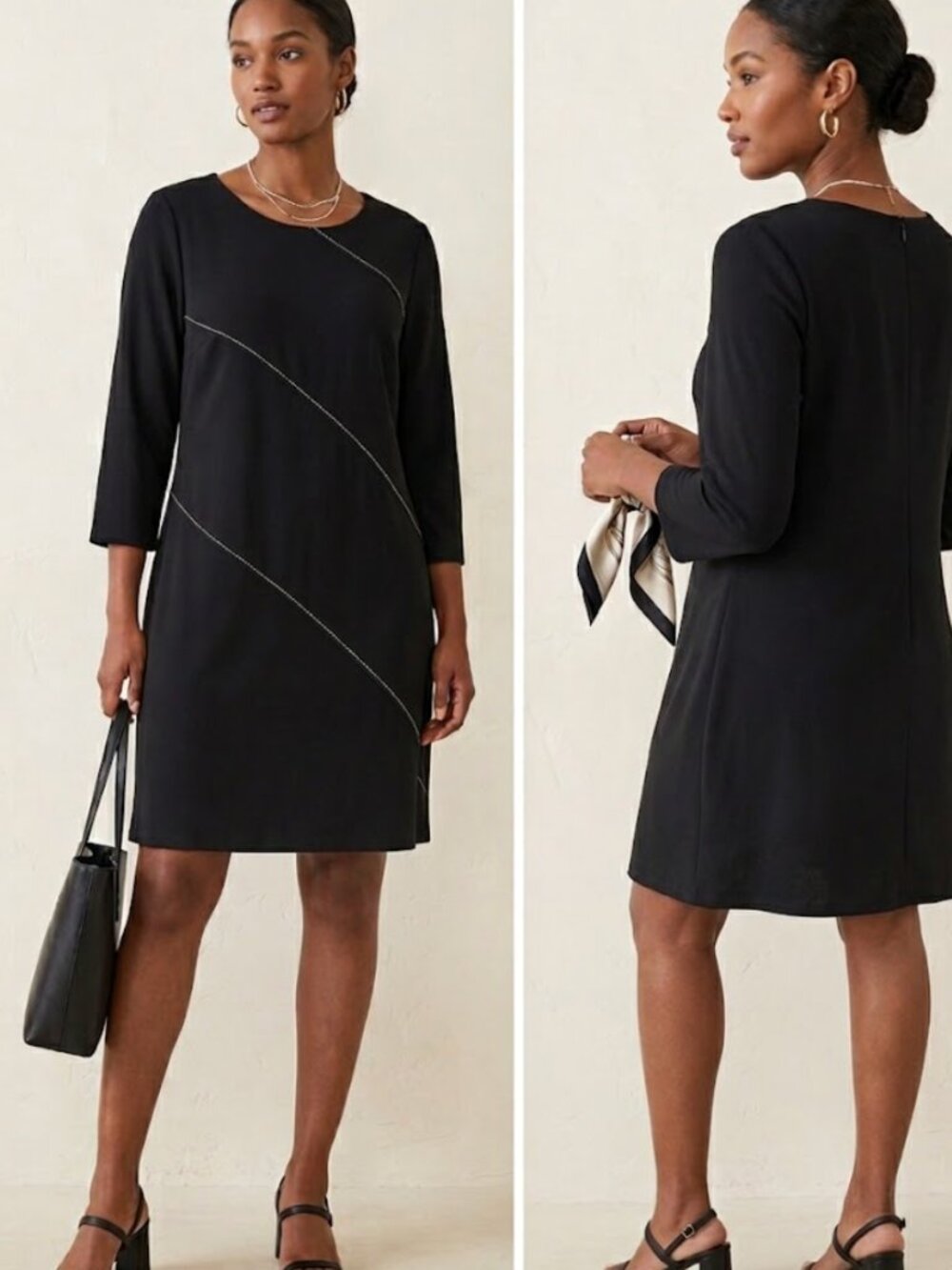 Positive Attitude Black Stitch Stripe Midi LBD Dress Plus SZ 24